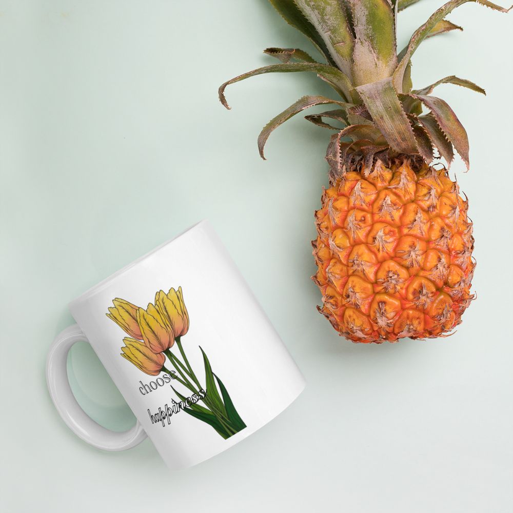 Tulip White Glossy Mug, Modern Ceramic Cup for Everyday Use, Best Gift for Tea Aficionados or Personalised Presents
