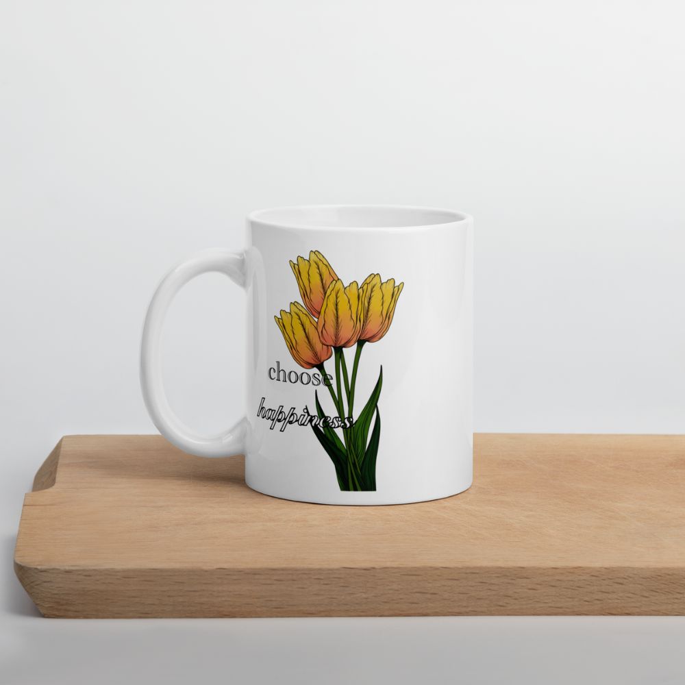 Tulip White Glossy Mug, Modern Ceramic Cup for Everyday Use, Best Gift for Tea Aficionados or Personalised Presents