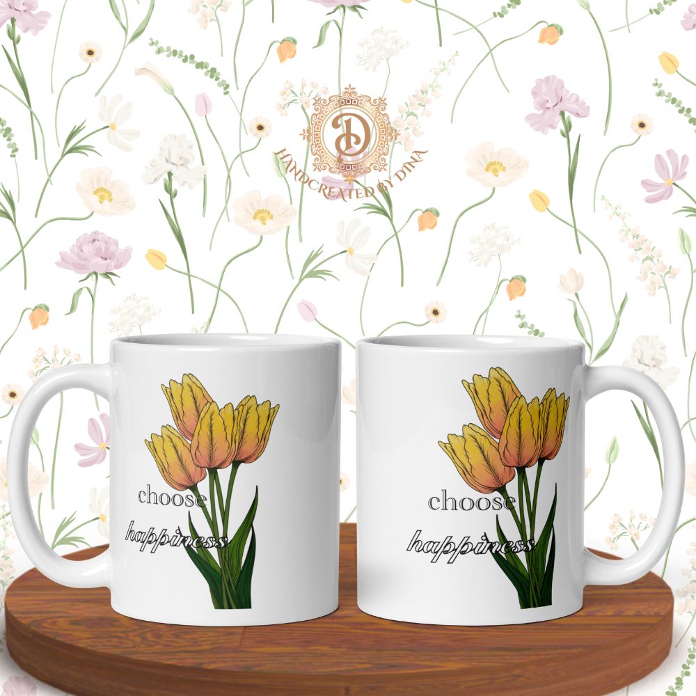 Tulip White Glossy Mug, Modern Ceramic Cup for Everyday Use, Best Gift for Tea Aficionados or Personalised Presents