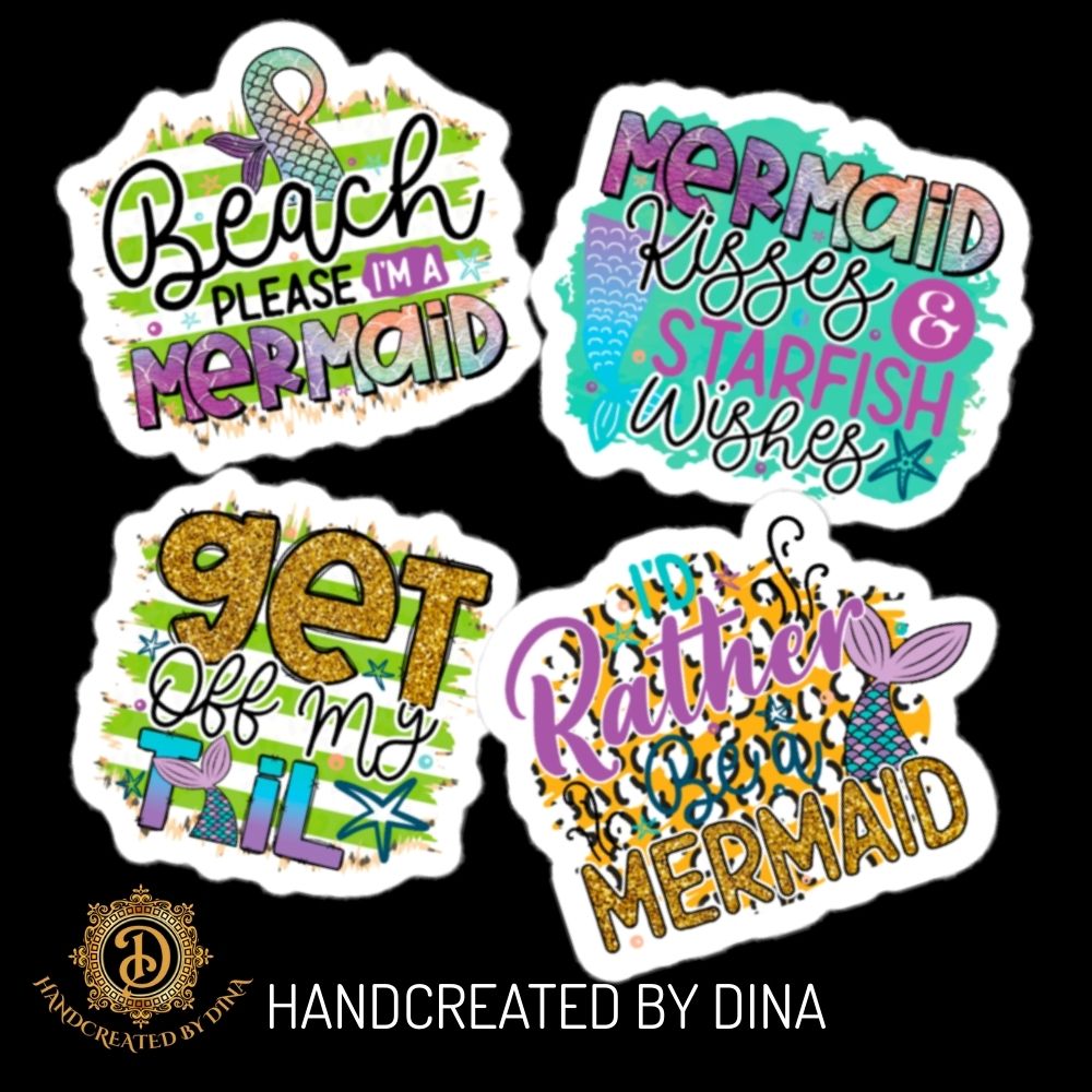 Beach Please Durable Vinyl Stickers, Mermaid Kiss Cut Stickers Great for Laptops