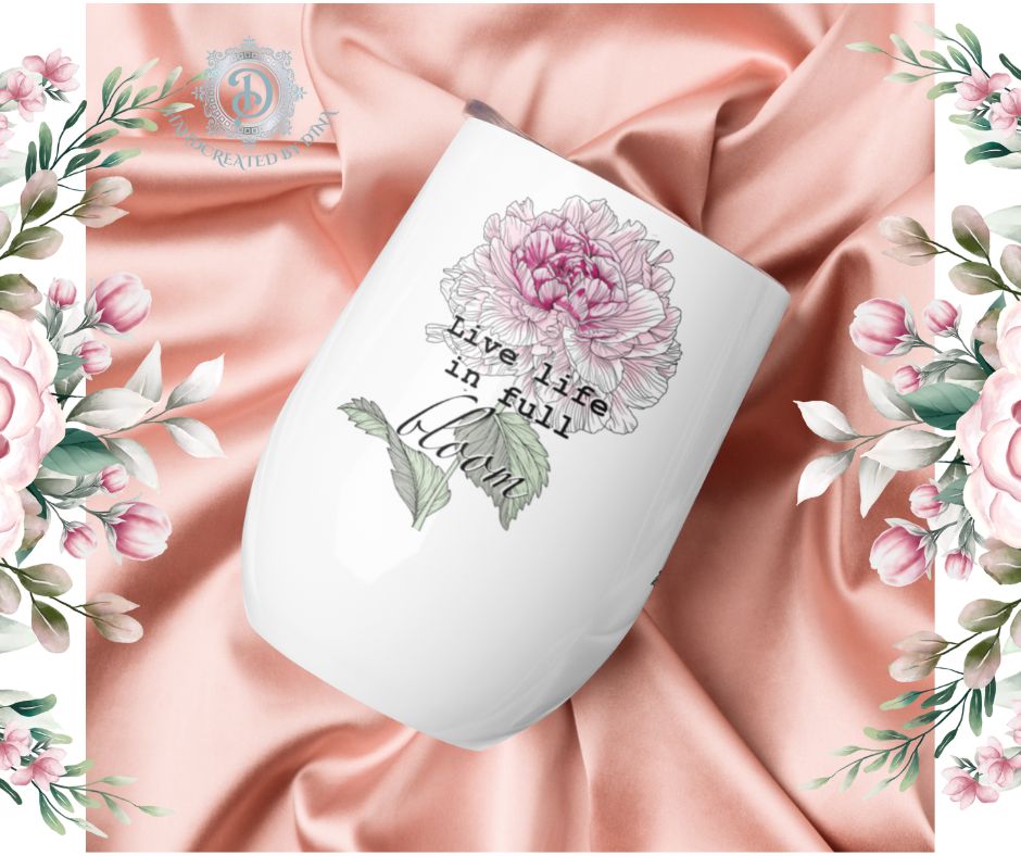 Peony Wine Tumbler, Personalised Insulated Cup for Enjoying Beverages on the go, Ideal Gift for Birthdays or Housewarming events.
