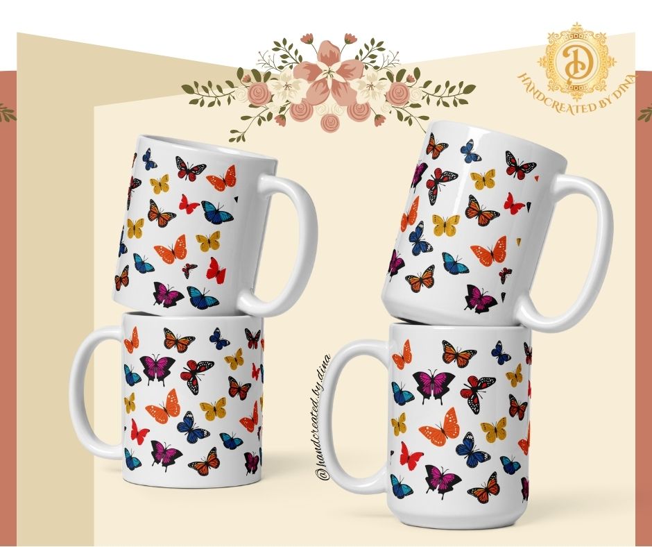 Glossy White Butterfly Mug, Elegant Coffee Cup for Tea Lovers, Ideal Gift for Co-Workers
