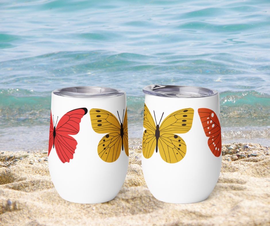 Butterfly Wine Tumbler, Custom Wine Glass, Wine Travel Cup, Stainless Wine Mug, Wine Lover Gift, Outdoor Wine