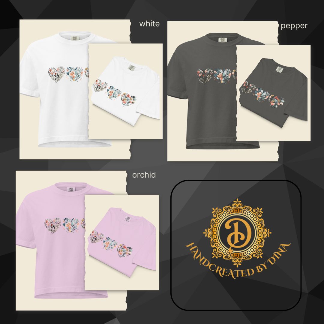 Botanical Hearts Women’s Heavyweight Boxy Tee, Crop Top