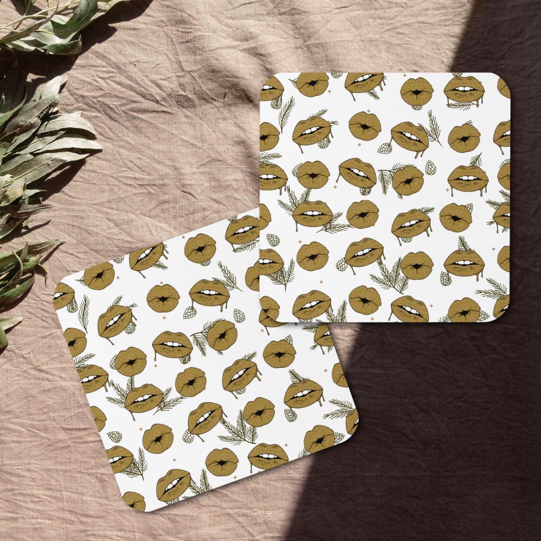 Lips Cork-back Coaster, Beverage Coaster, Coffee Coaster, Bar Decor, Sustainable Coaster, Drink Accessory, Gift for Hostess