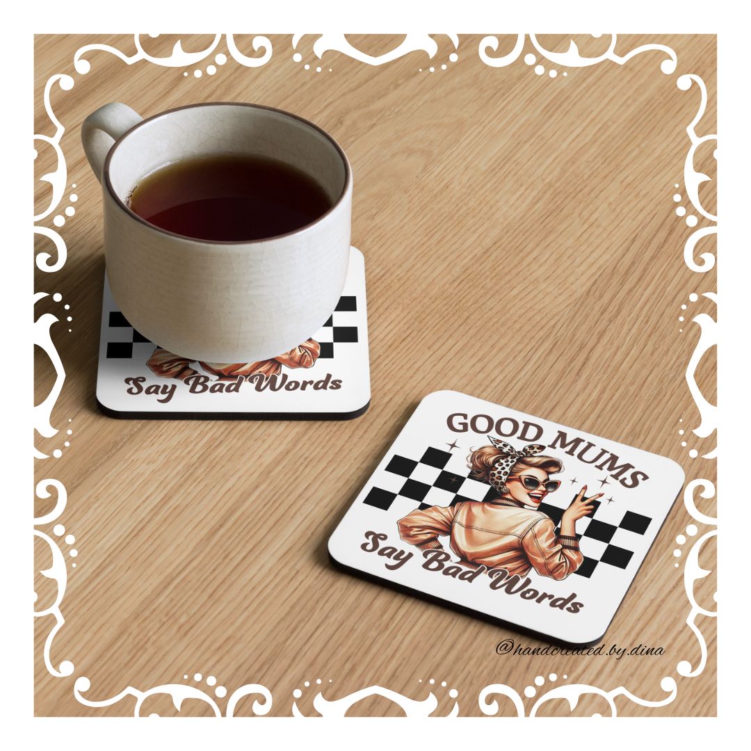 Good Mum Cork-back coaster set with Girl Print, Perfect Drink Coaster, Eco-Friendly Durable Coaster, Drink Accessory, Table Drink Protector
