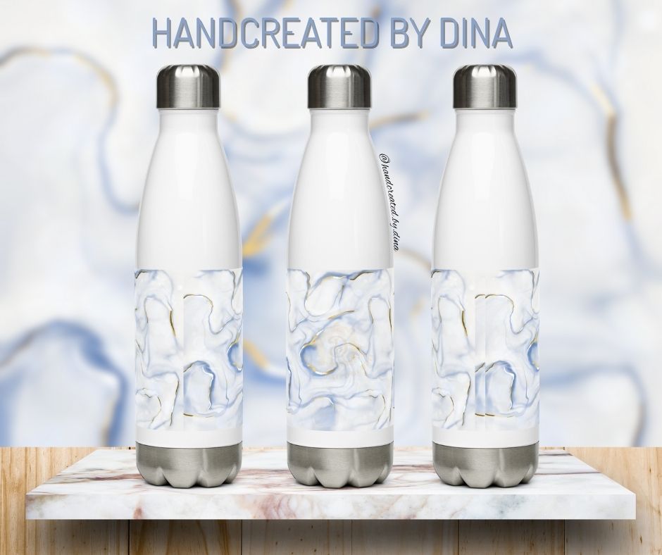 Marbled Stainless Steel Water Bottle, Personalised and Leak-Proof Travel Flask for Unique Birthday or Holiday Gifts