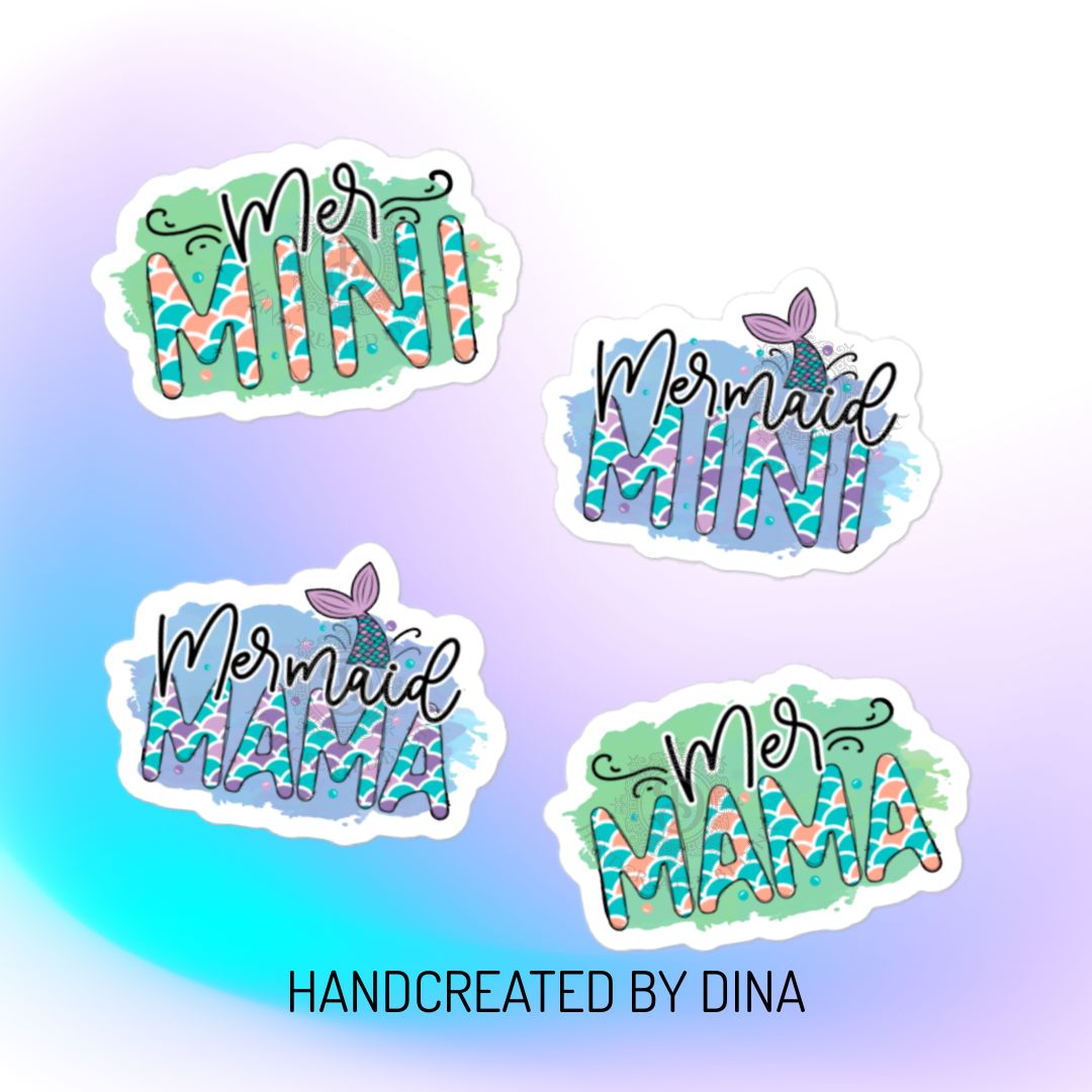 Mini Mermaid Kiss Cut Stickers, Bubble Free Vinyl Stickers Perfect for Kids Drink Bottles