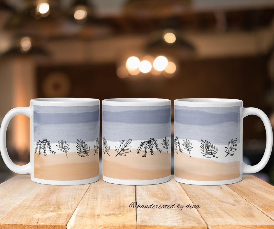 Glossy White Leaf Mug, Ceramic Coffee Mug, Tea Lover Cup, Customised Mug, White Mug Gift, Work from Home White Glossy Mug