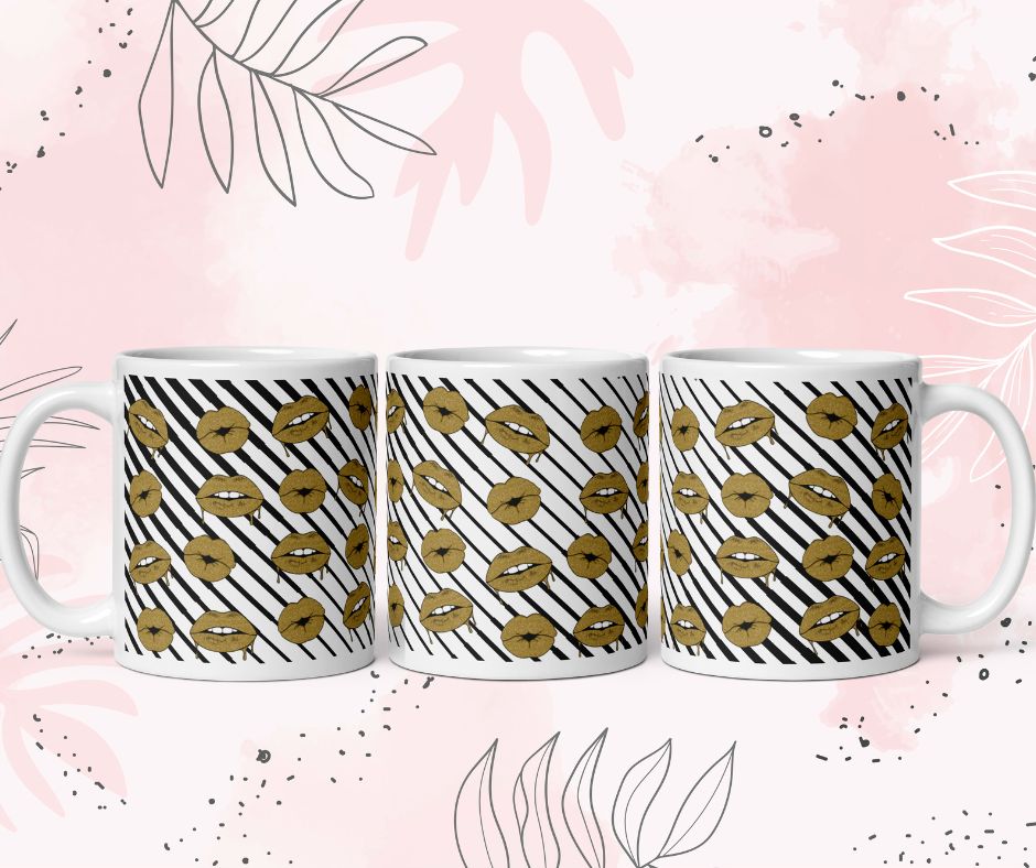 White Glossy Lips Mug, Personalised Coffee Cup, Ceramic Mug, Dishwasher Safe, Custom Tea Mug, Perfect Gift