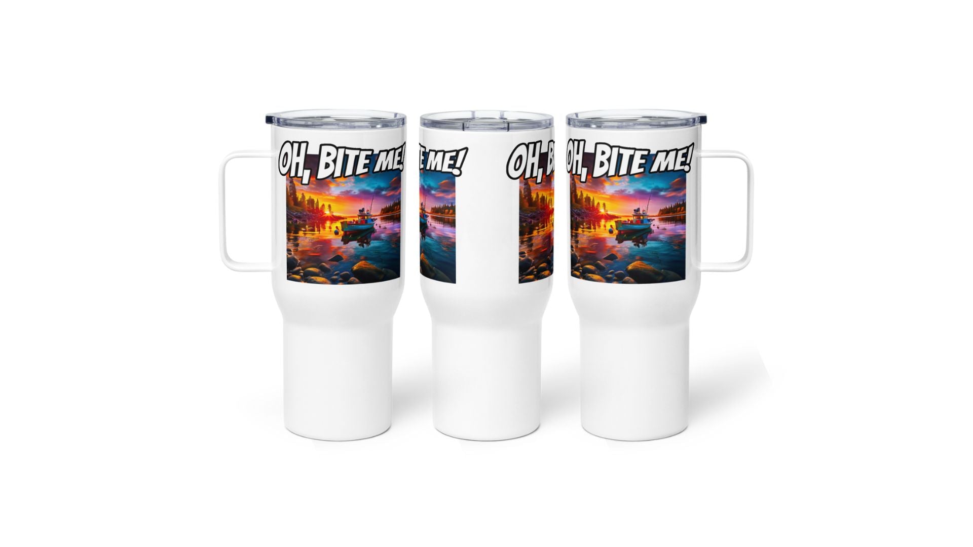 Oh Bite Me Travel Mug with a Handle, Stainless Steel Insulated Travel Mug for Hydration Enthusiasts, Ideal Gift for Travel Enthusiasts