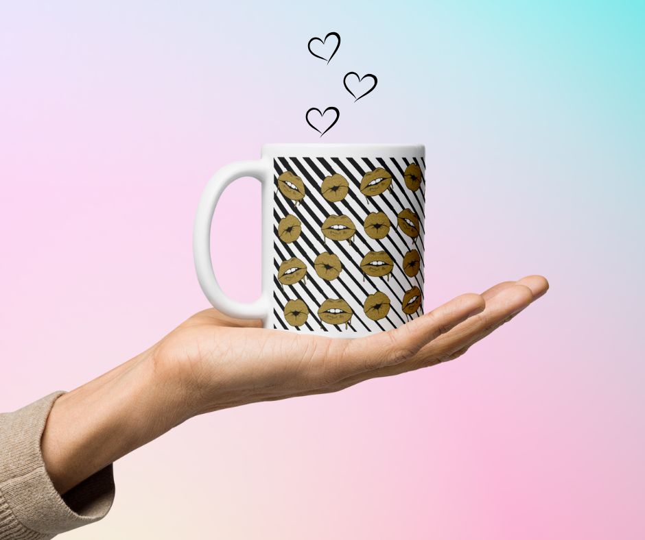 White Glossy Lips Mug, Personalised Coffee Cup, Ceramic Mug, Dishwasher Safe, Custom Tea Mug, Perfect Gift