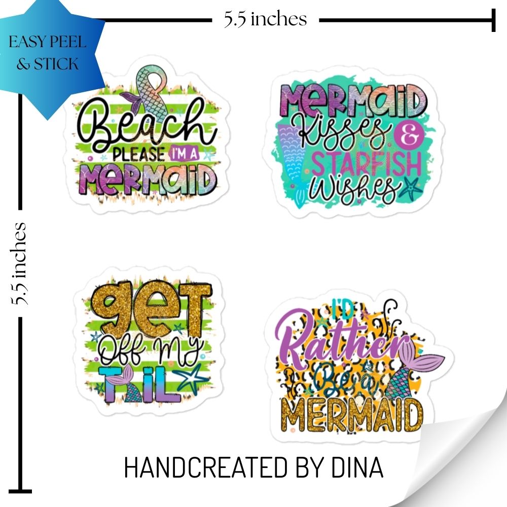 Beach Please Durable Vinyl Stickers, Mermaid Kiss Cut Stickers Great for Laptops