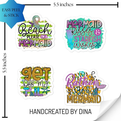 Beach Please Durable Vinyl Stickers, Mermaid Kiss Cut Stickers Great for Laptops