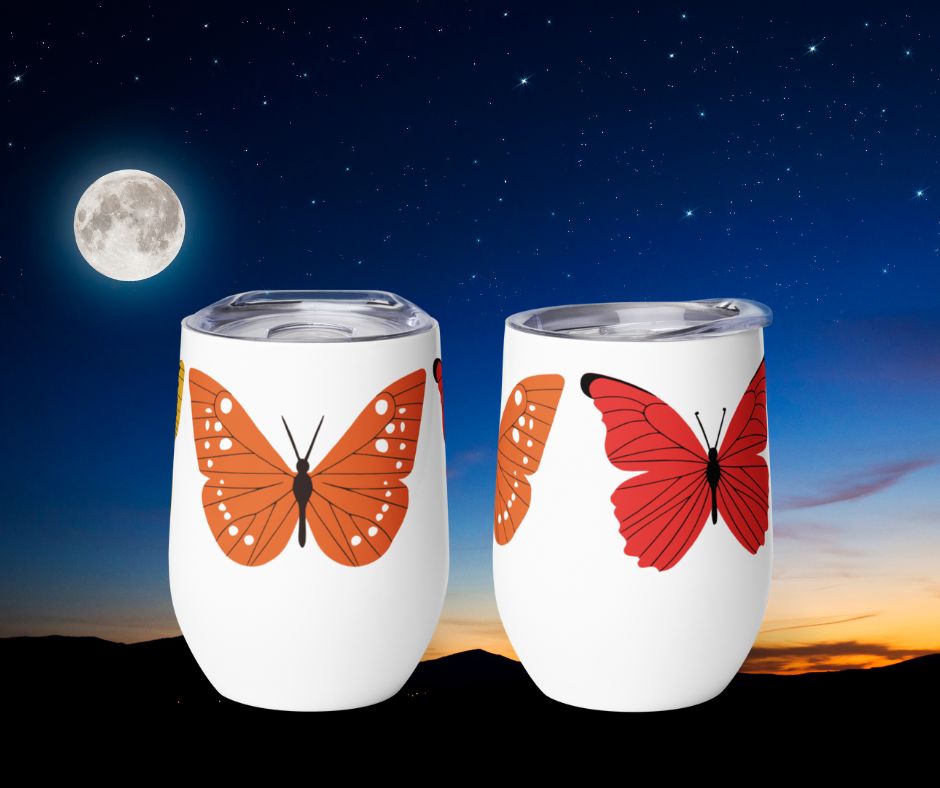 Butterfly Wine Tumbler, Custom Wine Glass, Wine Travel Cup, Stainless Wine Mug, Wine Lover Gift, Outdoor Wine