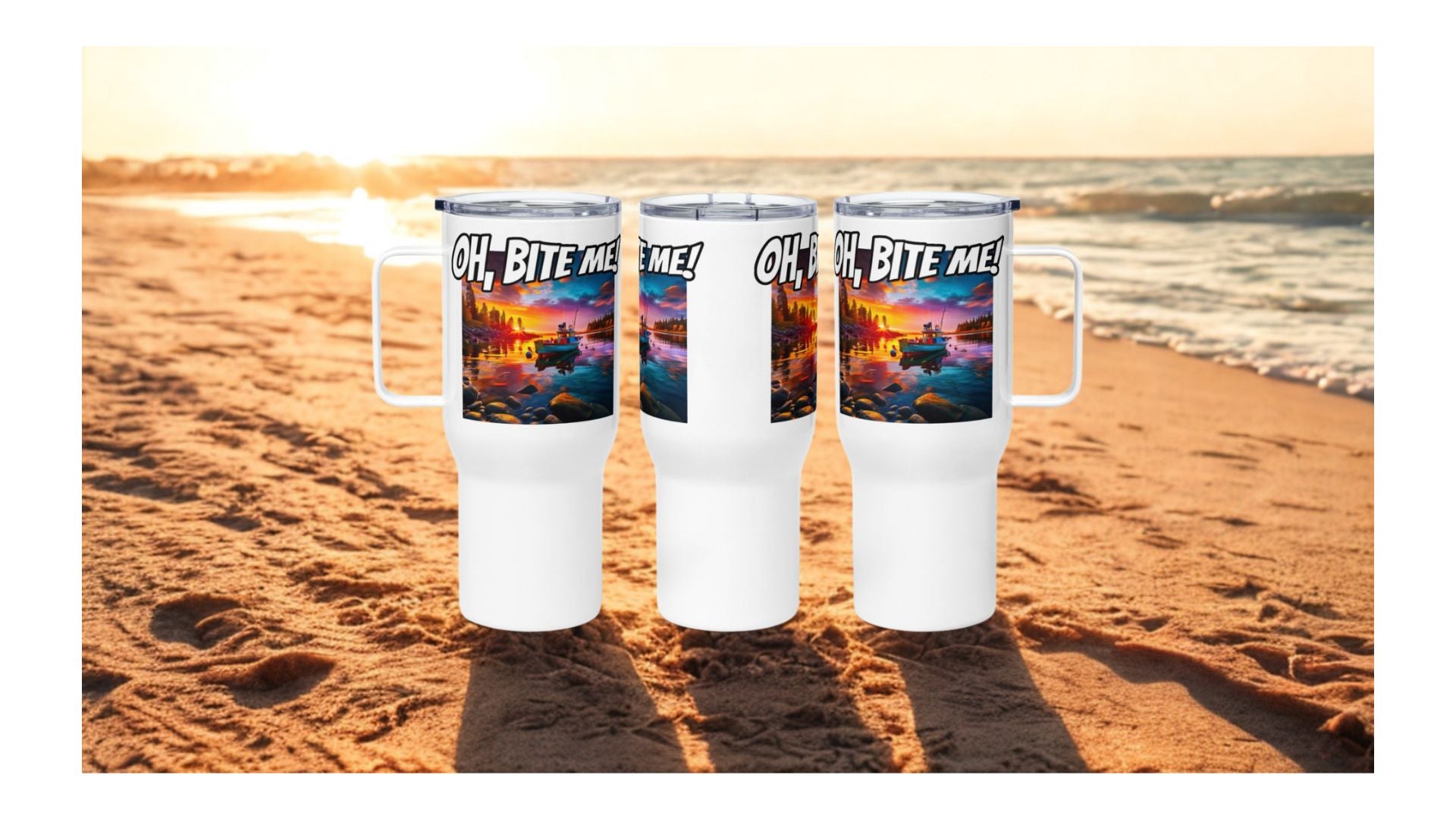 Oh Bite Me Travel Mug with a Handle, Stainless Steel Insulated Travel Mug for Hydration Enthusiasts, Ideal Gift for Travel Enthusiasts