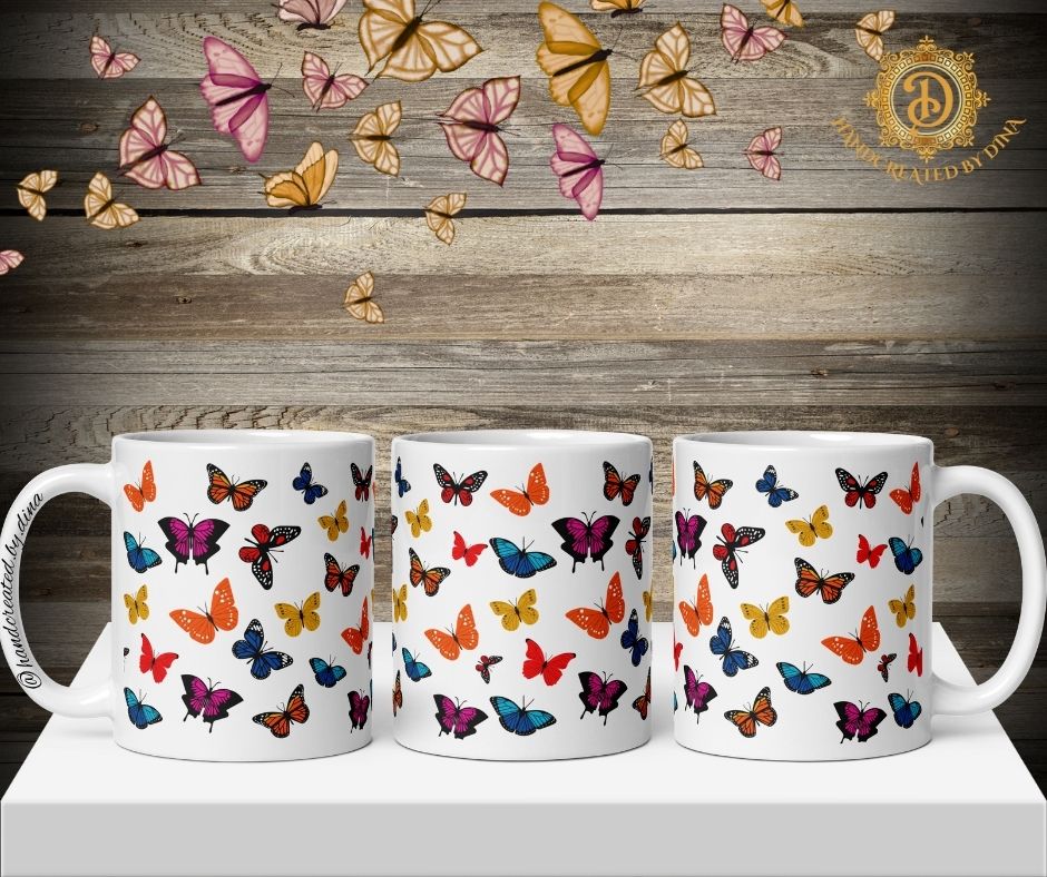 Glossy White Butterfly Mug, Elegant Coffee Cup for Tea Lovers, Ideal Gift for Co-Workers