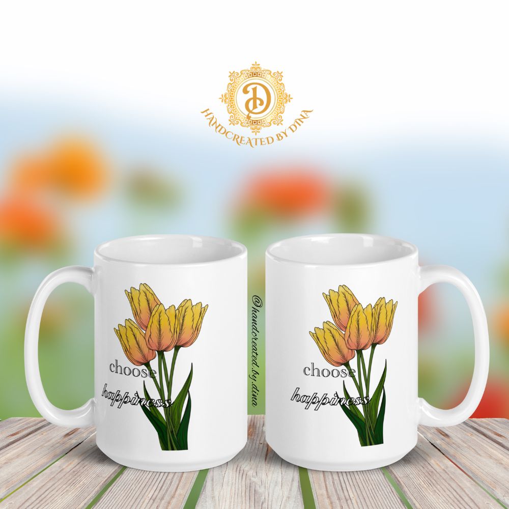 Tulip White Glossy Mug, Modern Ceramic Cup for Everyday Use, Best Gift for Tea Aficionados or Personalised Presents