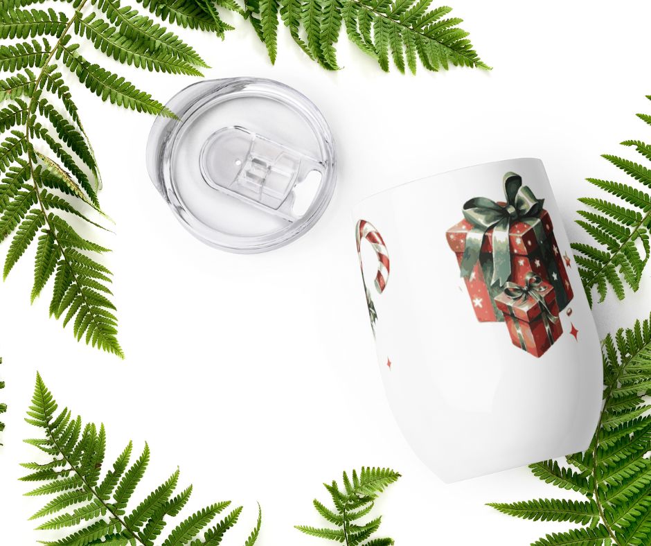Christmas Graphic Insulated Wine Tumbler, Stainless Steel Tumbler, Travel Tumbler, Wine Enthusiast Gift, Reusable Wine Cup, Portable