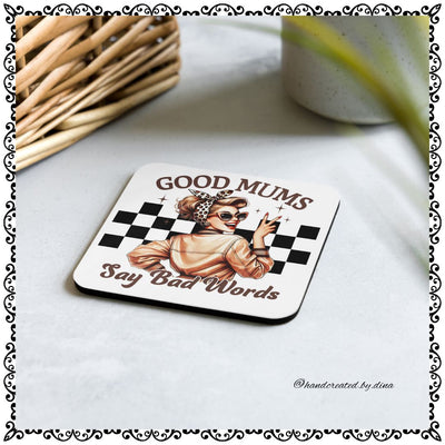 Good Mum Cork-back coaster set with Girl Print, Perfect Drink Coaster, Eco-Friendly Durable Coaster, Drink Accessory, Table Drink Protector