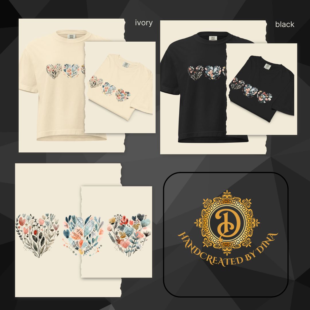 Botanical Hearts Women’s Heavyweight Boxy Tee, Crop Top