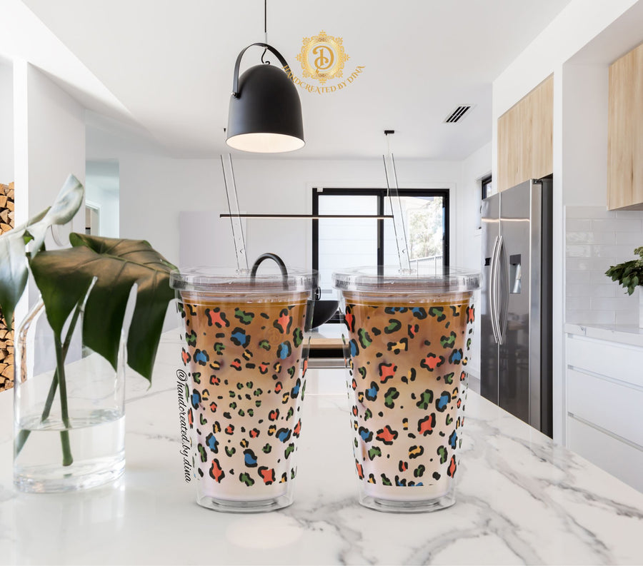 Clear Plastic Leopard Print Tumbler, Reusable Water Cup, Travel Friendly Drinkware, Outdoor Tumbler, Summer Cold Cup