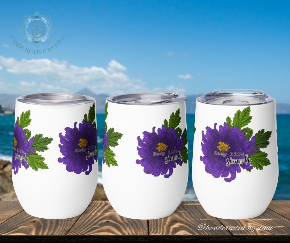 Chrysanthemum Wine Tumbler, Camping Wine Mug, Insulated Wine Cup, Portable Wine Tumbler, Stainless Steel Glass, Wine Gifts