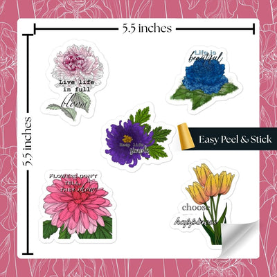 Bubble-Free Floral Stickers, Customisable Waterproof Labels for Scrapbooking and Crafting, Unique Gift for Art Lovers