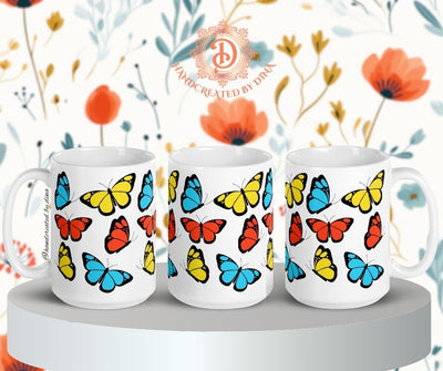 Glossy White Butterfly Mug, Coffee Mug Gift, Ceramic Tea Cup, Personalised Mug, Custom Drinkware, Dishwasher Safe, Microwave Friendly