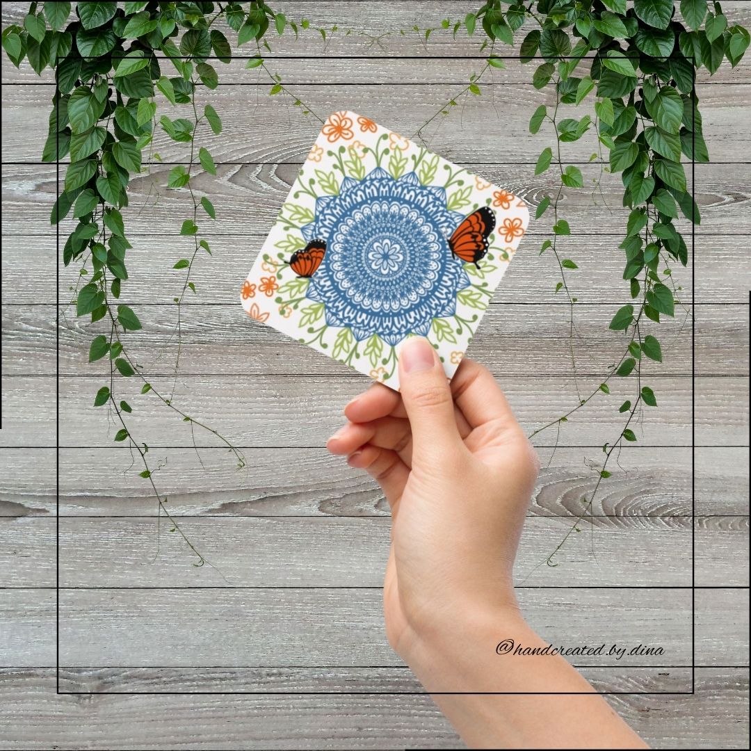 Mandala Cork-Back Coaster Set, Eco-Friendly Natural Wood Drink Coasters for Home Bar Decor, Perfect Housewarming Gift