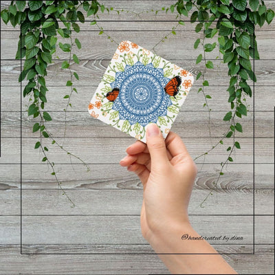 Mandala Cork-Back Coaster Set, Eco-Friendly Natural Wood Drink Coasters for Home Bar Decor, Perfect Housewarming Gift