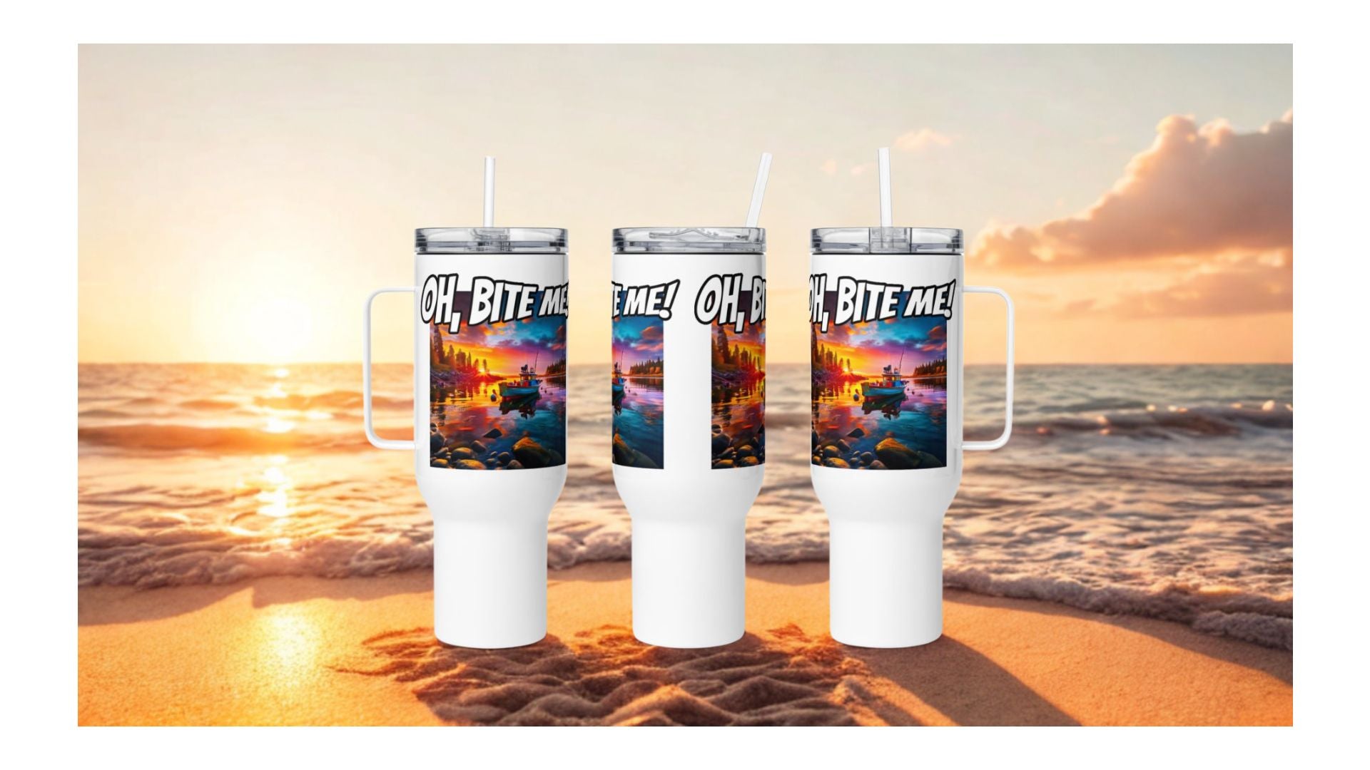 Oh Bite Me Travel Mug with a Handle, Stainless Steel Insulated Travel Mug for Hydration Enthusiasts, Ideal Gift for Travel Enthusiasts
