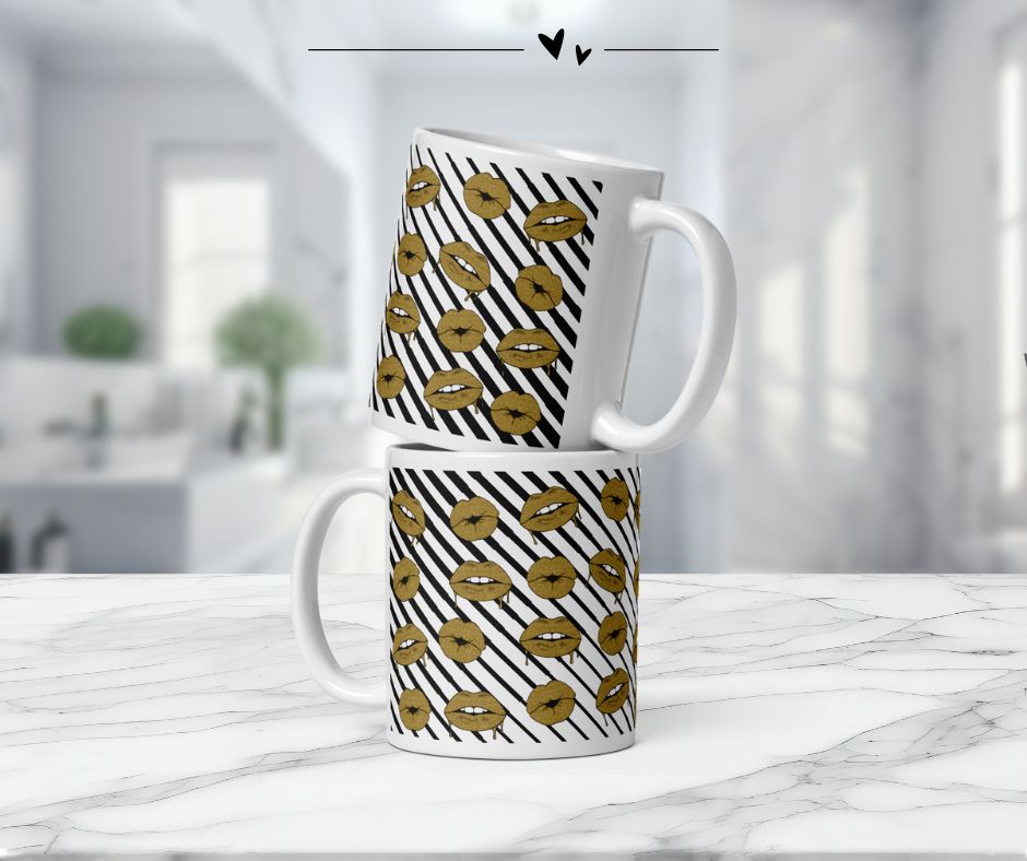 White Glossy Lips Mug, Personalised Coffee Cup, Ceramic Mug, Dishwasher Safe, Custom Tea Mug, Perfect Gift