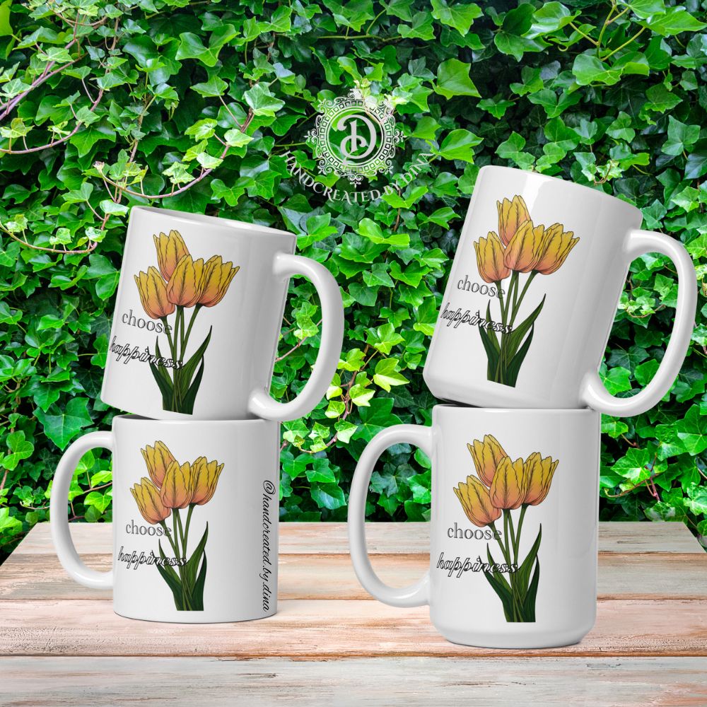 Tulip White Glossy Mug, Modern Ceramic Cup for Everyday Use, Best Gift for Tea Aficionados or Personalised Presents
