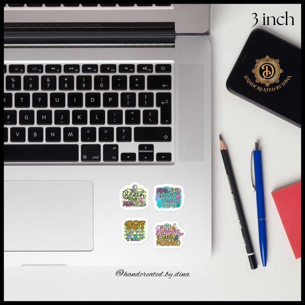 Beach Please Durable Vinyl Stickers, Mermaid Kiss Cut Stickers Great for Laptops