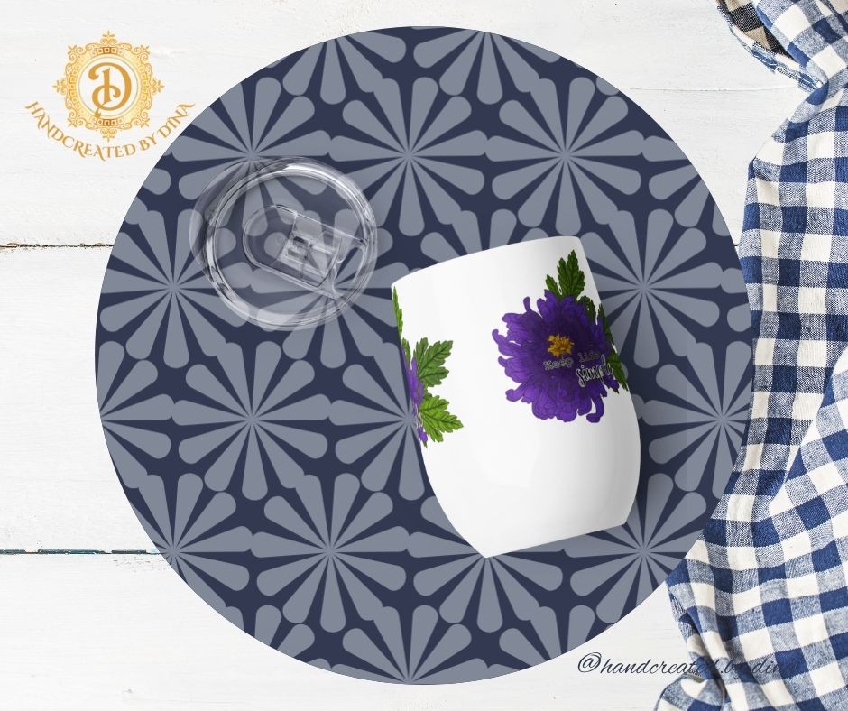 Chrysanthemum Wine Tumbler, Camping Wine Mug, Insulated Wine Cup, Portable Wine Tumbler, Stainless Steel Glass, Wine Gifts