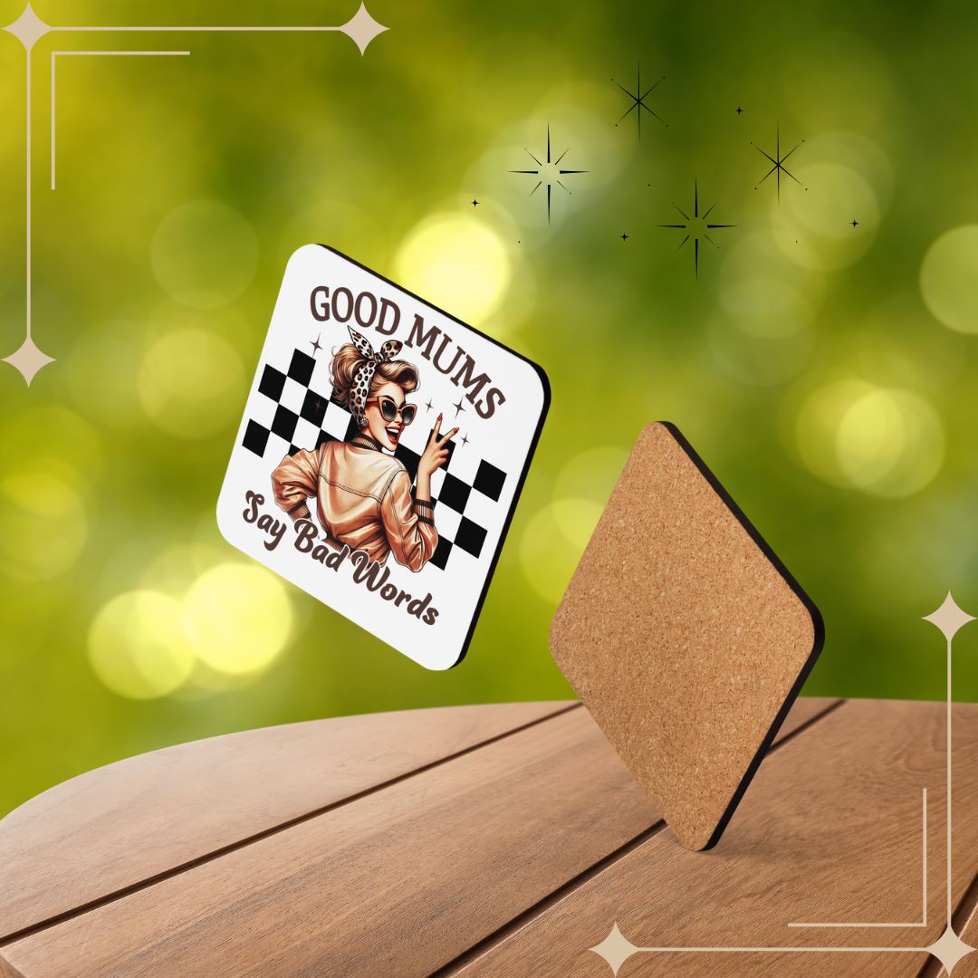 Good Mum Cork-back coaster set with Girl Print, Perfect Drink Coaster, Eco-Friendly Durable Coaster, Drink Accessory, Table Drink Protector