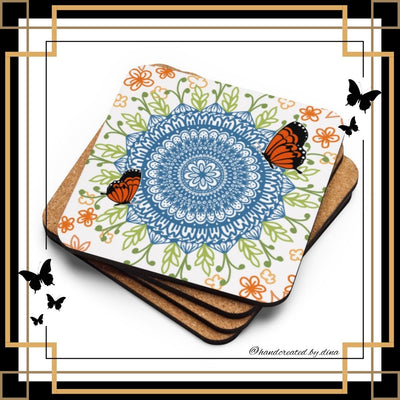 Mandala Cork-Back Coaster Set, Eco-Friendly Natural Wood Drink Coasters for Home Bar Decor, Perfect Housewarming Gift