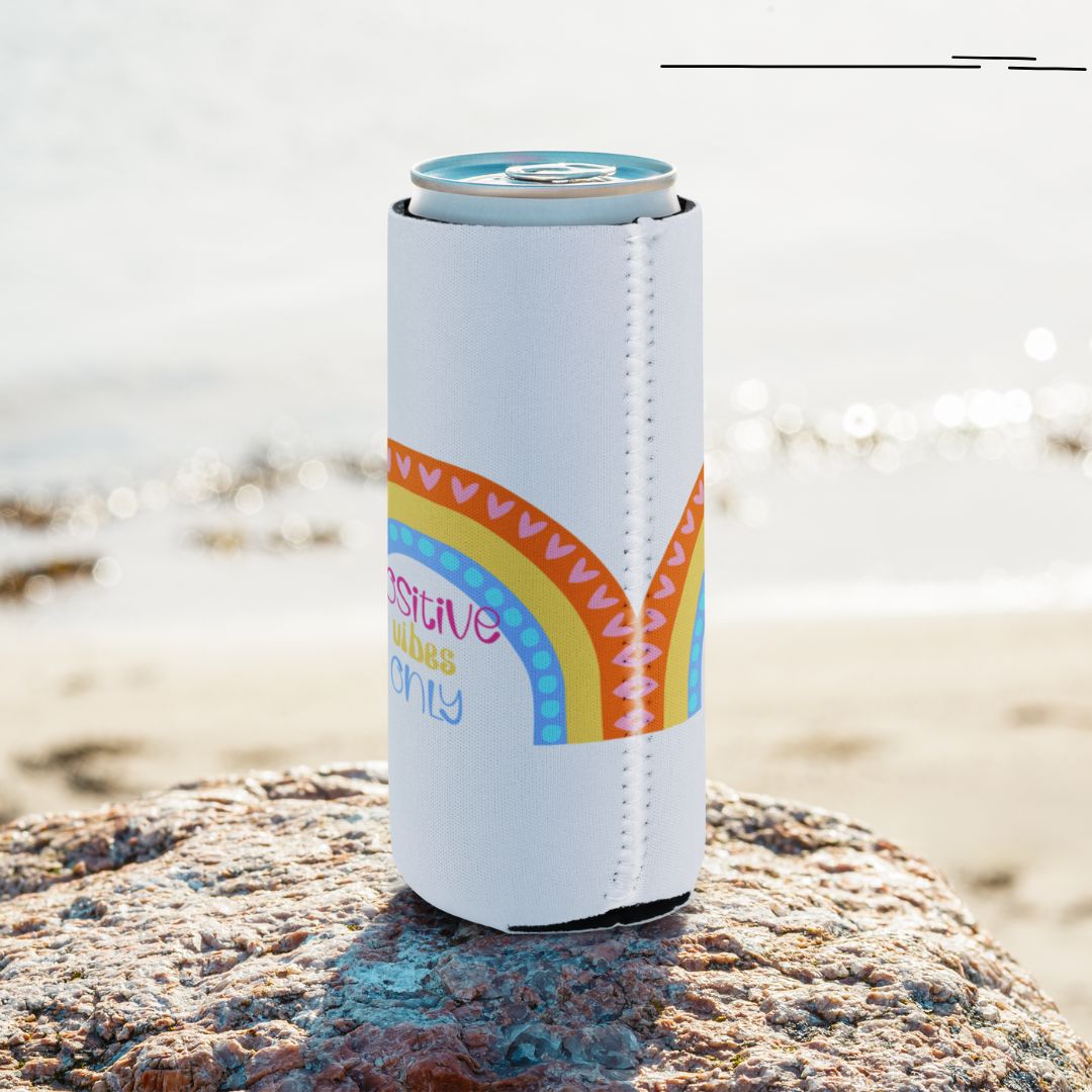 Positive Rainbow Drink Can Cooler, Insulated Can Holder, Beer Sleeve, Beverage Koozie, Picnic Accessory, Tailgate Drink Holder, Summer Essential