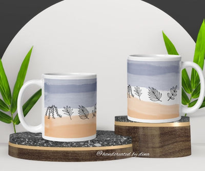 Glossy White Leaf Mug, Ceramic Coffee Mug, Tea Lover Cup, Customised Mug, White Mug Gift, Work from Home White Glossy Mug