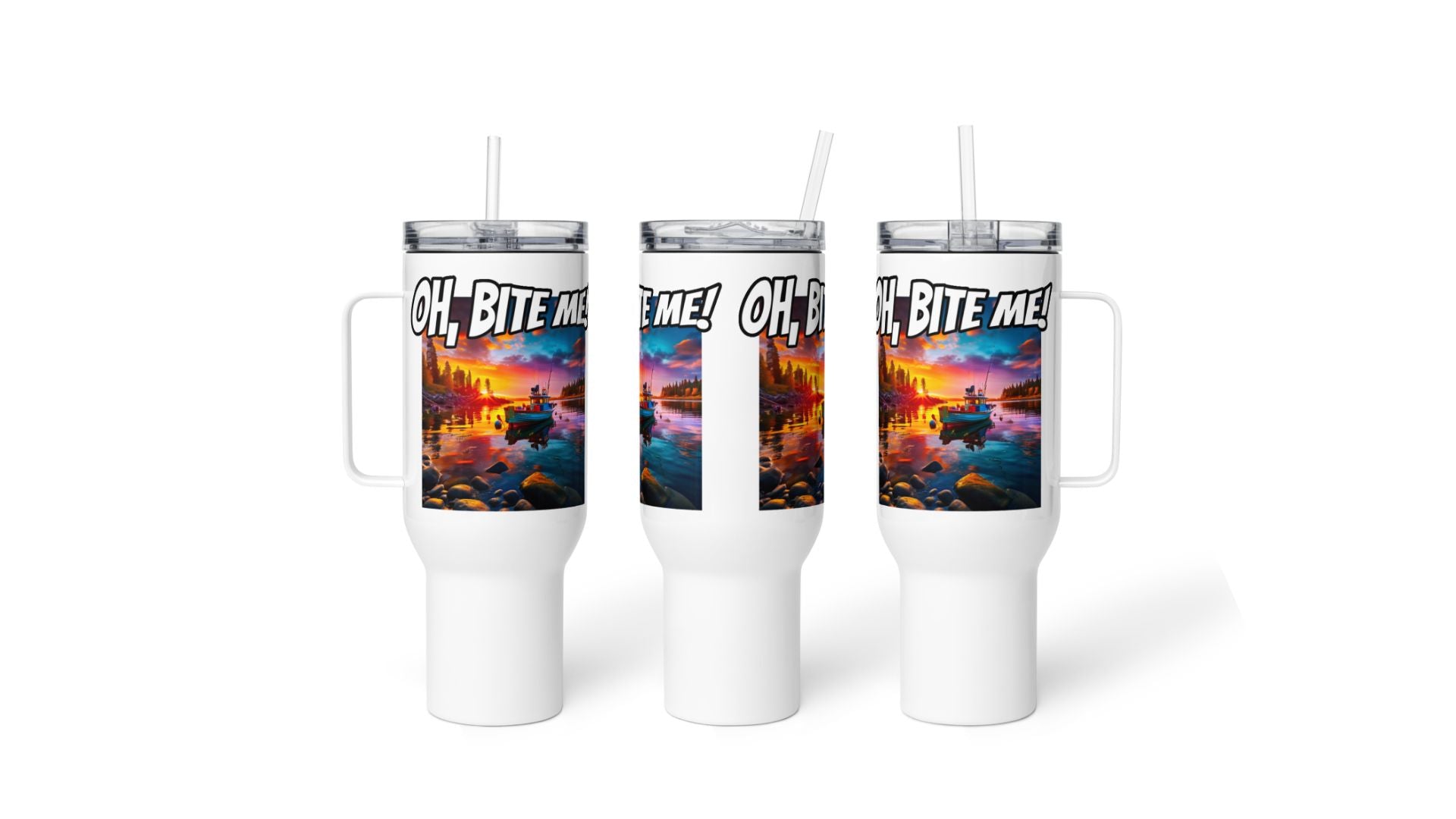 Oh Bite Me Travel Mug with a Handle, Stainless Steel Insulated Travel Mug for Hydration Enthusiasts, Ideal Gift for Travel Enthusiasts