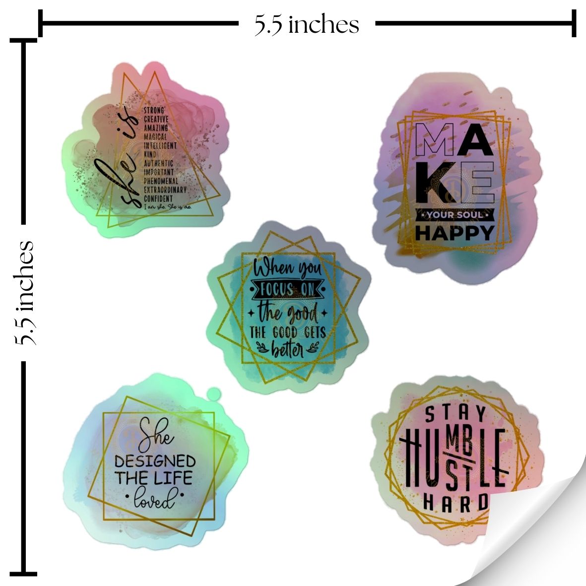Holographic Affirmation Sticker Set 1, Durable Vinyl Notebook Sticker Set Perfect for Crafting