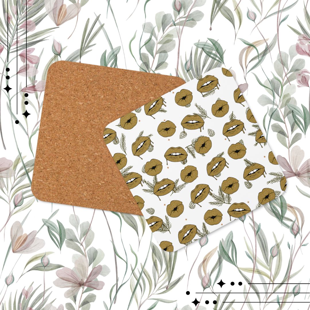 Lips Cork-back Coaster, Beverage Coaster, Coffee Coaster, Bar Decor, Sustainable Coaster, Drink Accessory, Gift for Hostess