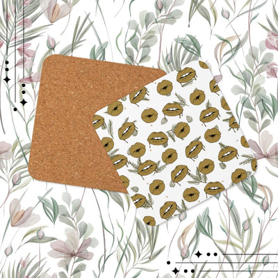 Lips Cork-back Coaster, Beverage Coaster, Coffee Coaster, Bar Decor, Sustainable Coaster, Drink Accessory, Gift for Hostess