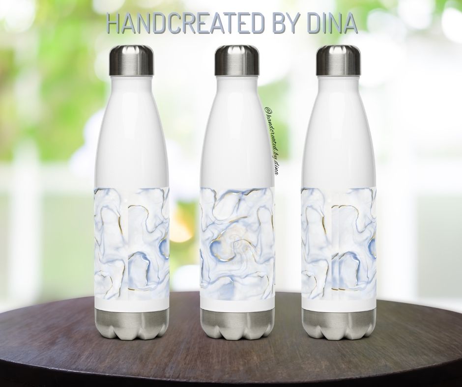 Marbled Stainless Steel Water Bottle, Personalised and Leak-Proof Travel Flask for Unique Birthday or Holiday Gifts