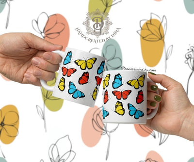 Glossy White Butterfly Mug, Coffee Mug Gift, Ceramic Tea Cup, Personalised Mug, Custom Drinkware, Dishwasher Safe, Microwave Friendly