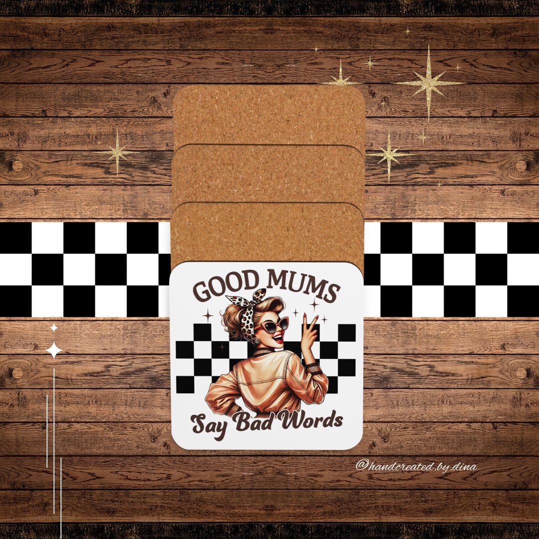 Good Mum Cork-back coaster set with Girl Print, Perfect Drink Coaster, Eco-Friendly Durable Coaster, Drink Accessory, Table Drink Protector