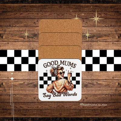 Good Mum Cork-back coaster set with Girl Print, Perfect Drink Coaster, Eco-Friendly Durable Coaster, Drink Accessory, Table Drink Protector