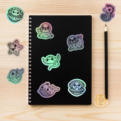 Sea Creature Holographic Stickers, Kiss Cut Ocean Theme Vinyl Stickers