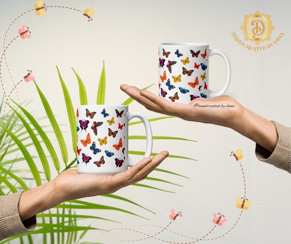 Glossy White Butterfly Mug, Elegant Coffee Cup for Tea Lovers, Ideal Gift for Co-Workers